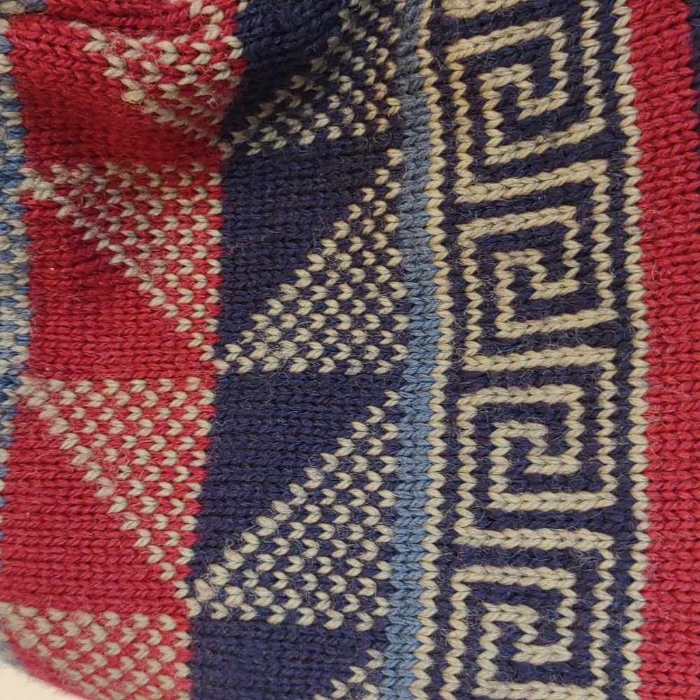 EMS Wool Geo Design Greek Key Tassel Ear Covering Fleece Inner Headband Beanie - Picture 12 of 14